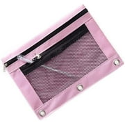 Designice B5 Size Double Zipper 2 Pocket Pencil Bag, Transparent Mesh File Pouch Case, Zip Binder Pencil Bags Pencil Cases with Rivet Enforced Hole 3 Ring (Pink)
