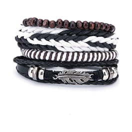 Unisex Retro Angel Wing Wooden Bead Leather Cord Strand Bracelet - Foto 2