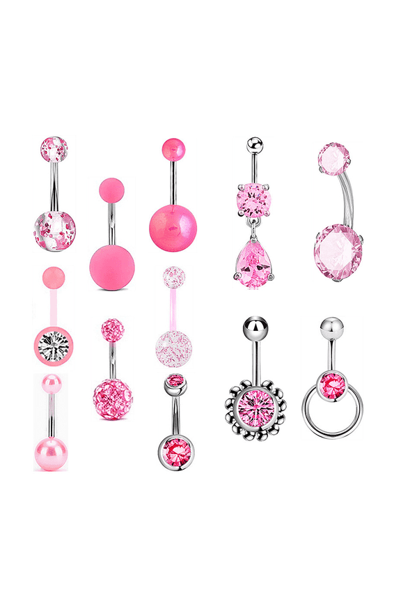 Belly Button Ring,Stylish Belly Ring,Durable Belly Piercing,12-Pack,Pink