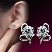 Designice Besufy Women's Sterling Silver Heart Round Zircon Ear Stud Earrings