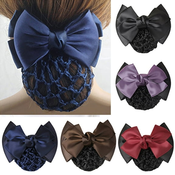 Designice Big Bowknot Net Barrette Hair Clip Bun Cover Hairnet Hairnet Bow Decor for Woman
