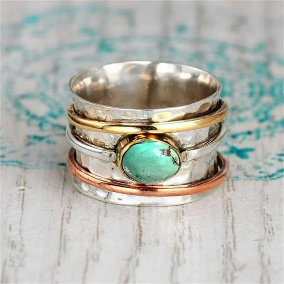 Designice Bohemian Turquoise Vintage Rings, Fashion Jewelry, Size 6