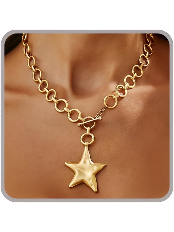 Chunky Necklace for Women,Trendy Big Statement Star Necklace,Large Star Pendant Chunky Necklaces,Thick Chain Toggle Necklace,Chunky Jewelry