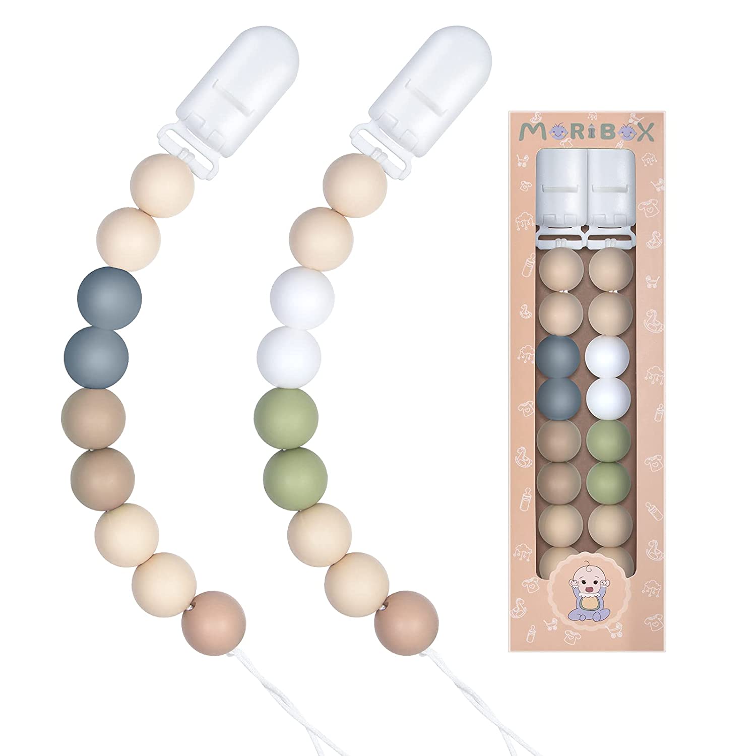 Designice Clip for Boys and Girls, Silicone Beads Paci Clip Teething ...
