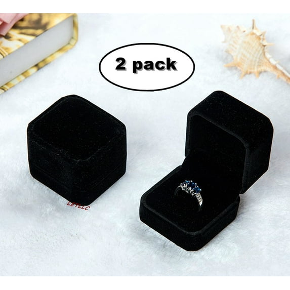 Deluxe Black Velvet Ring Box for ring, Stud Earrings 2 Pack ( 2.25 x 2 x 1.75 inch)