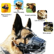Designice Dog Muzzle Metal Mask Wire Basket Pit Bull Adjustable Leather Straps for Large Dogs Pet Dog Mouth Breathable Adjustable Anti-Bite Metal Muzzle Protection Cover
