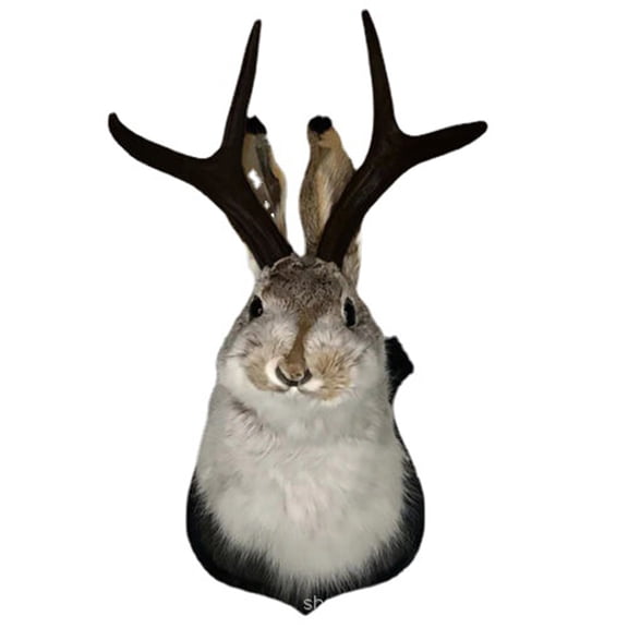 Designice Handcrafted Faux Fur Rabbit Deer Head Wall Mount,Easter-Themed 3D Animal Taxidermy Sculpture for Living Room