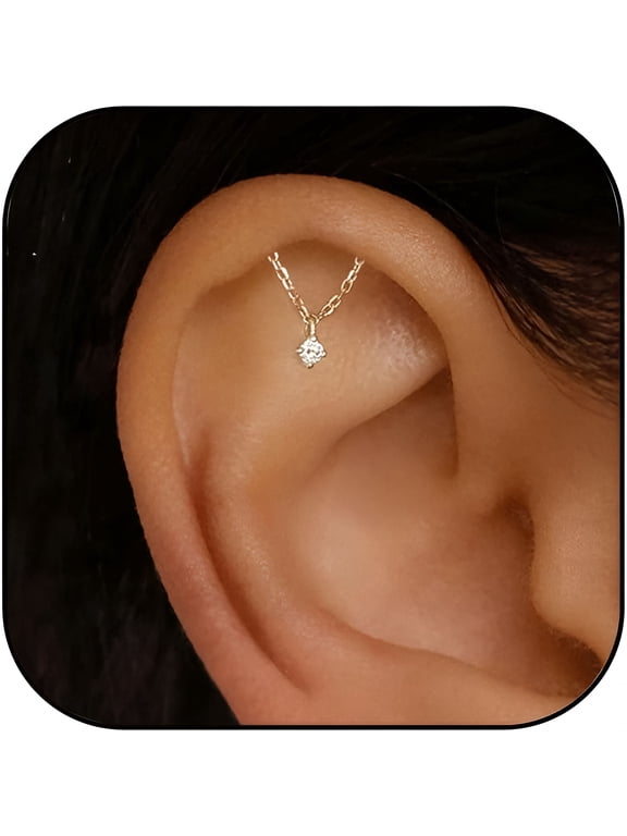 Helix Piercing Jewelry - Flat Back Hypoallergenic Cartilage Earrings for Women,Forward Helix Hidden Helix Vertical Helix Earring,Gold Top Ear Cartilage Jewelry