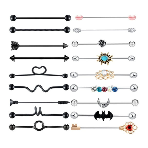 Kloware 18x 14G Stainless Steel Industrial Barbell Earrings Piercing 38mm 1 1/2