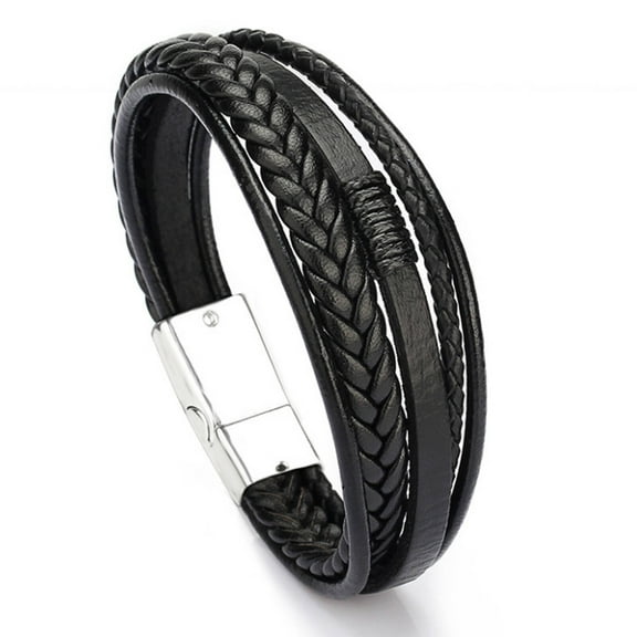 Designice Leather Bracelet,American Retro Style Men's Bracelets,Alloy Magnetic Clasp Bracelet