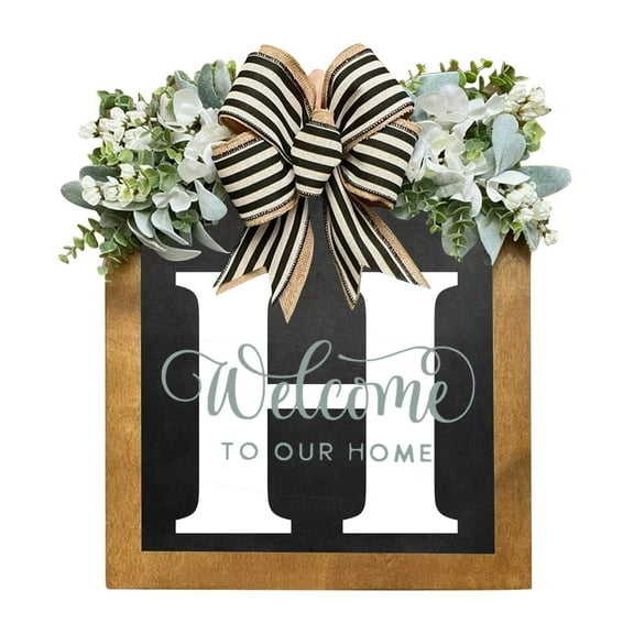 Designice Letter Door Sign,Rustic Personalized Wooden Front Porch Decor,Customizable Welcome Wreath for Indoor Outdoor Use