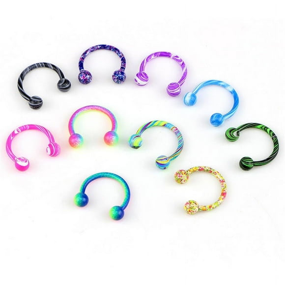 Designice MageCrux 10PCS Stainless Steel Horseshoe Bar Lip Nose Septum Ear Ring Stud Piercing Ball