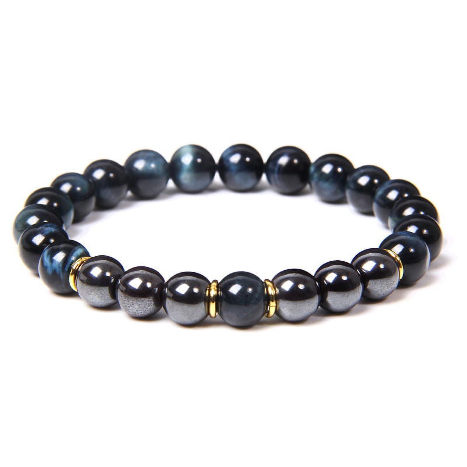 Designice Men's Black Gallstone Tiger Eye Bracelet Round Beaded Stretch Bracelet Jewelry Gift