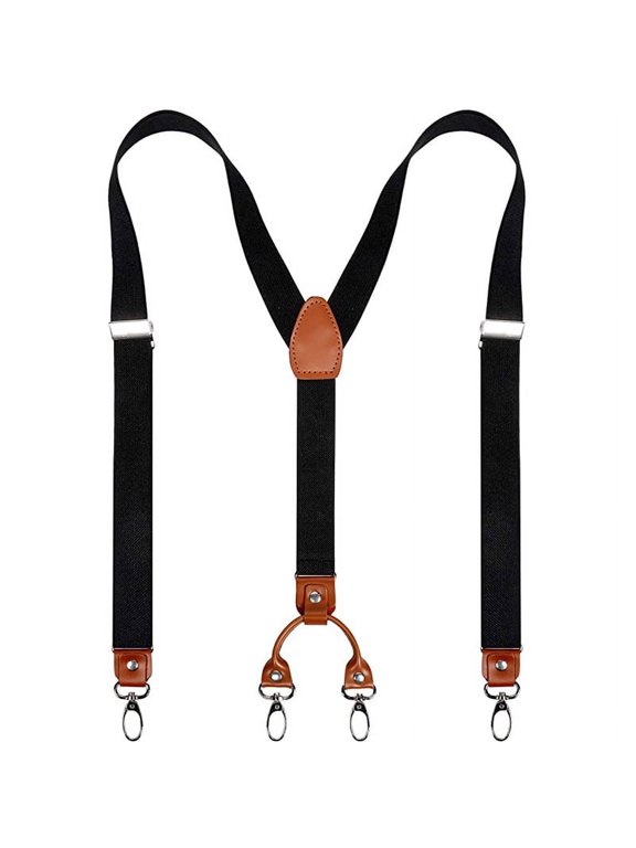 Mens Y-Shaped Wide Heavy Duty Suspenders with 4 Metal Clips Adjustable Elastic Straps