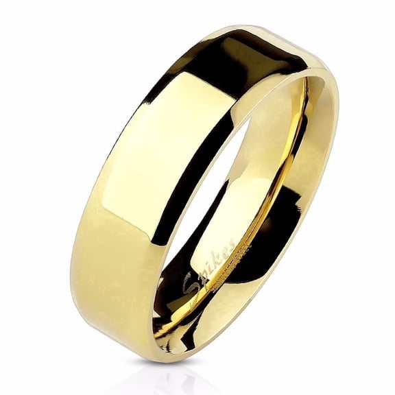 Designice Men's or Women's Beveled Edge Flat Band 14K Gold IP Stainless Steel Wedding Ring - Size 7