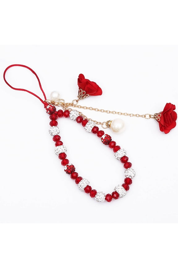 Phone Lanyards,Chic Wristband Jewelry,Delicate Flower Charm,Red