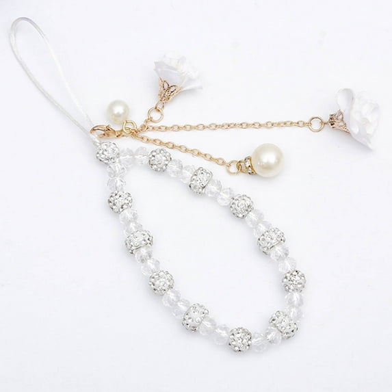 Designice Phone Lanyards,Fashion Forward Wristband Jewelry,Adjustable Crystal Beading,White