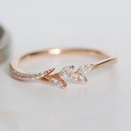Designice SHIYAO Leaf Zircon Wedding Ring, Rose Gold -7