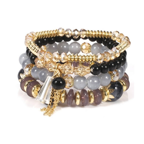 Designice Stackable Bead Bracelets,Bohemian Style Stackable Bracelets,Unique Agate Boho Stretch Beaded Bracelet,Black