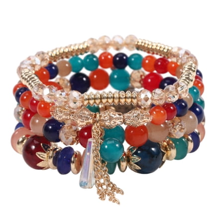 Designice Stackable Bead Bracelets,Bohemian Style Stackable Bracelets,Unique Agate Boho Stretch Beaded Bracelet,Deep Color