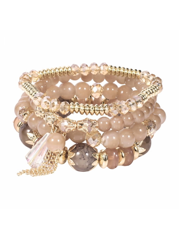 Boho Bracelets Stackable Set, Agate Beaded Stretch Bracelets for Women in Multi-Color
