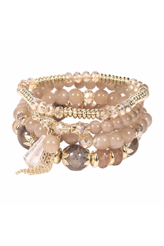 Stackable Bead Bracelets,Bohemian Style Stackable Bracelets,Unique Agate Boho Stretch Beaded Bracelet,Light Coffee