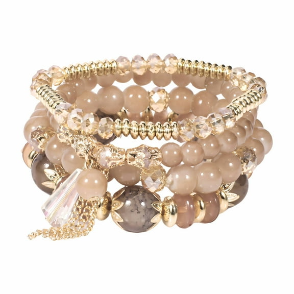 Designice Stackable Bead Bracelets,Bohemian Style Stackable Bracelets,Unique Agate Boho Stretch Beaded Bracelet,Light Coffee