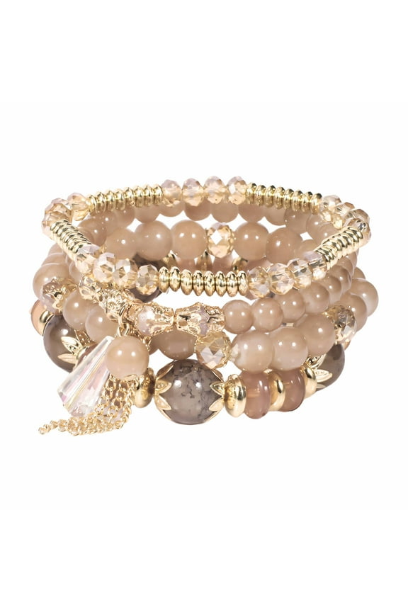 Stackable Bead Bracelets,Bohemian Style Stackable Bracelets,Unique Agate Boho Stretch Beaded Bracelet,Light Coffee