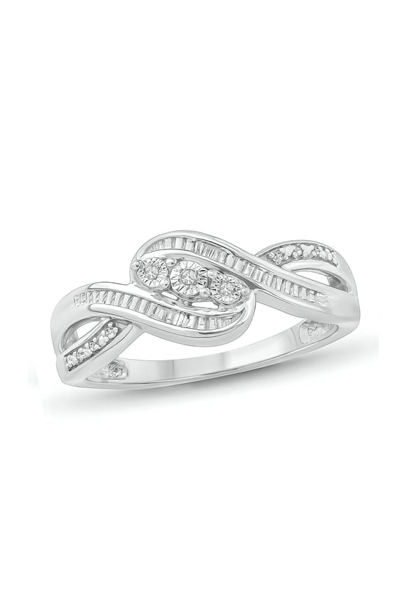 Sterling Silver 1/20 Ct Round Baguette White Diamond Accent Miracle Plate Fashion Ring