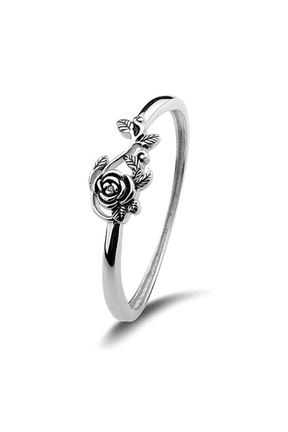 Sterling Silver Ring,925 Silver Rings for Women,Rose Flower Leaf Design Rings for Women,Size-6