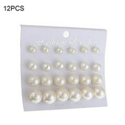 Designice TureClos 12 Pairs Shiny Round Imitation Pearl Earrings Alloy Stud Earrings Set Party Earring Accessories