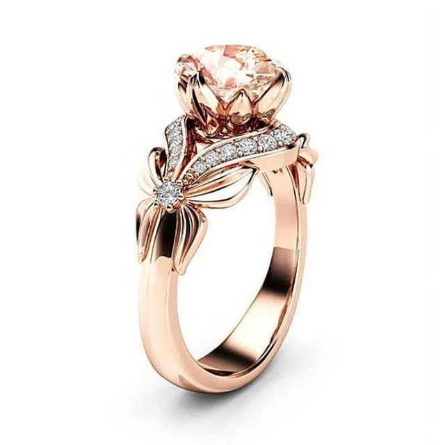 Designice Vintage Diamond 18K Rose Gold Ring Gemstone Ring for Women pure topaz Jewelry Gemstone