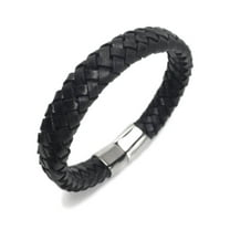 Designice Wide Mens Black Leather Bracelet Cuff with Stainless Steel Magnetic Clasp (8.5 Inch)