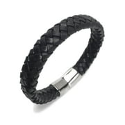 Designice Wide Mens Black Leather Bracelet Cuff with Stainless Steel Magnetic Clasp 8.5 Inch