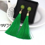 Designice Women Fashion Bohemian Earrings Jewelry Long Tassel Fringe Boho Hoop Drop Dangle Super Long Funky Tassel Chandelier Dangle Green