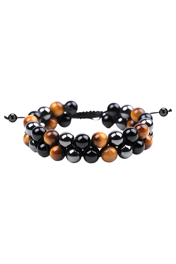 mens bracelet,Natural Tiger Eye Stone Bracelets,Handmade Weaving Bracelets for Men,Black Magnetic Bead Men Bracelet,Yoga Inspired Bracelet for Men,8mm