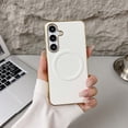 thumbnail image 1 of Designing For Samsung Galaxy S24 Phone Case,Compatible with Mag-safe,Luxury Electroplated Frame,PU Leather + Hard PC Shell Ultra Thin Slim Shockproof Durable Protective Phone Case,White, 1 of 8