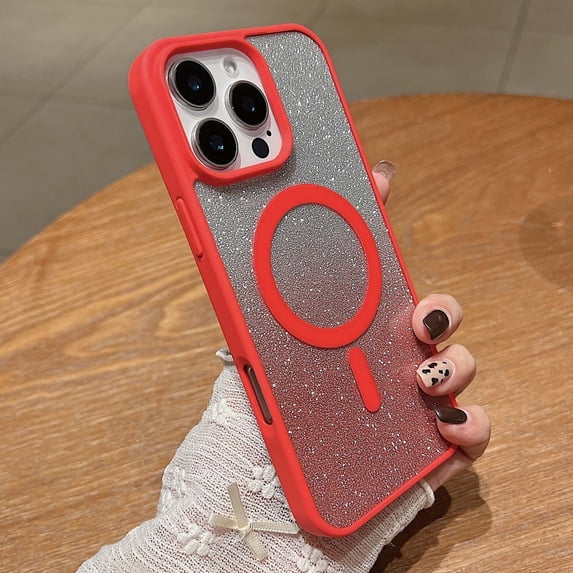 Designing for iPhone 11 Pro Max Phone Case,Compatible with Mag-Safe,Bling Sparkly Gradient Glitter Back,Shockproof Drop-proof TPU Frame,Luxury Rugged Phone Case for iPhone 11 Pro Max,Red