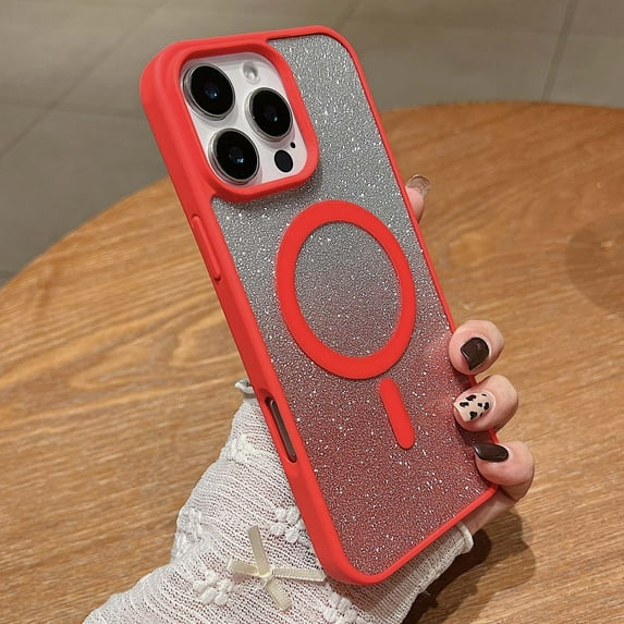 Designing for iPhone 13 Phone Case,Compatible with Mag-Safe,Bling Sparkly Gradient Glitter Back,Shockproof Drop-proof TPU Frame,Luxury Rugged Phone Case for iPhone 13,Red