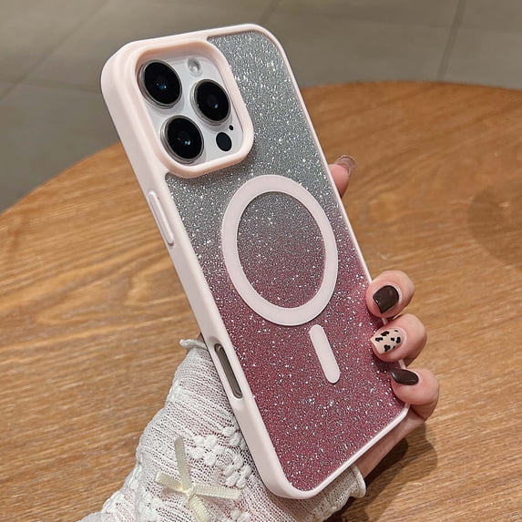 Designing for iPhone 14 Phone Case,Compatible with Mag-Safe,Bling Sparkly Gradient Glitter Back,Shockproof Drop-proof TPU Frame,Luxury Rugged Phone Case for iPhone 14,Pink