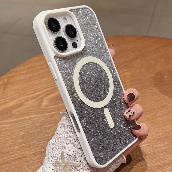 Designing for iPhone 15 Phone Case,Compatible with Mag-Safe,Bling Sparkly Gradient Glitter Back,Shockproof Drop-proof TPU Frame,Luxury Rugged Phone Case for iPhone 15,White