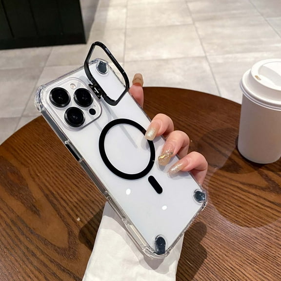 Designing For iPhone 16 Pro Max Phone Case,Compatible with MagSafe,Built-in Camera Ring Stand,With Lens Film,Shockproof Rugged Anti-fall Transparent Ultra Slim Phone Case Cover,Black