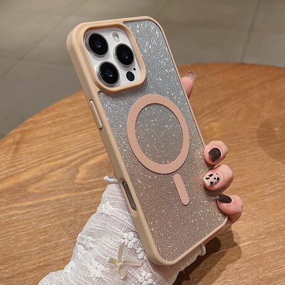 Designing for iPhone 16e Phone Case,Compatible with Mag-Safe,Bling Sparkly Gradient Glitter Back,Shockproof Drop-proof TPU Frame,Luxury Rugged Phone Case for iPhone 16e,Desertgold