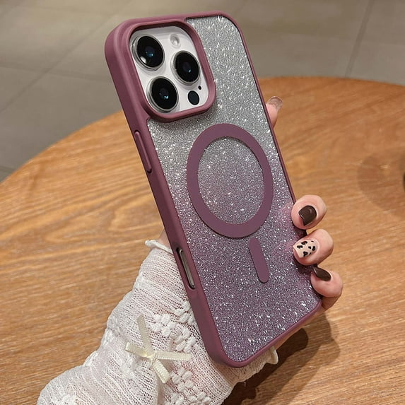 Designing for iPhone XR Phone Case,Compatible with Mag-Safe,Bling Sparkly Gradient Glitter Back,Shockproof Drop-proof TPU Frame,Luxury Rugged Phone Case for iPhone XR,Winered