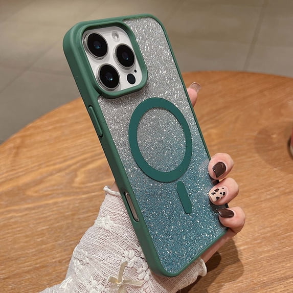 Designing for iPhone XS Max Phone Case,Compatible with Mag-Safe,Bling Sparkly Gradient Glitter Back,Shockproof Drop-proof TPU Frame,Luxury Rugged Phone Case for iPhone XS Max,Darkgreen