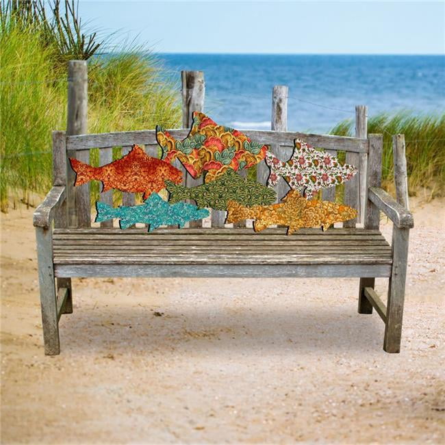 Designocracy 18 x 40 in. Quilted Coastal Fish Loveseat Rustic Bench ...