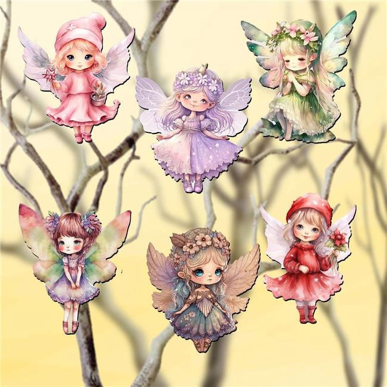 Designocracy 2 x 2 x 0.25 in. Colorful Fairies Decorative Wooden Clip