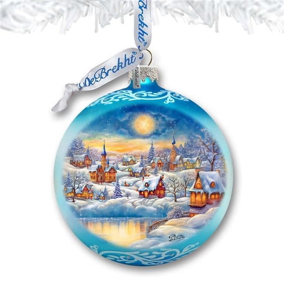 Designocracy 3 x 3.5 in. Magic Winter Village Ball Glass Ornament Christmas Santa Snowman Decor