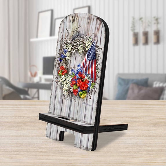 Designocracy 892098-DG 6 x 3 x 3 in. American Wreath Cell Phone Stand with Wood Mobile Holder Organizer