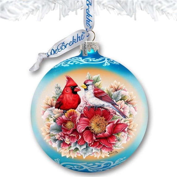 Designocracy 73378 3 x 3.5 in. Romantic Cardinals Ball Glass Ornament Christmas Decor